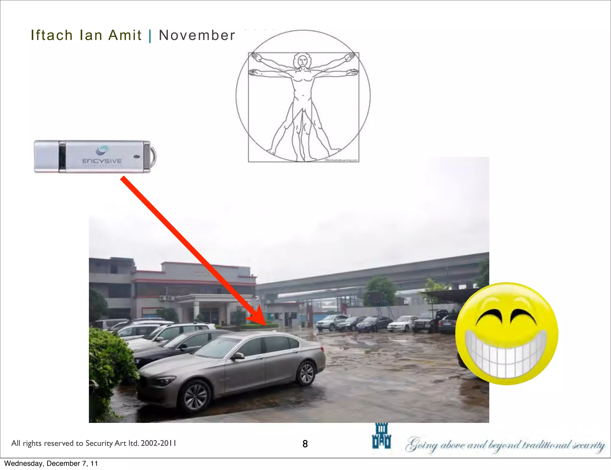 Iftach Ian Amit | November 2011




 All rights reserved to Security Art ltd. 2002-2011   8
Wednesday, December 7, 11
 