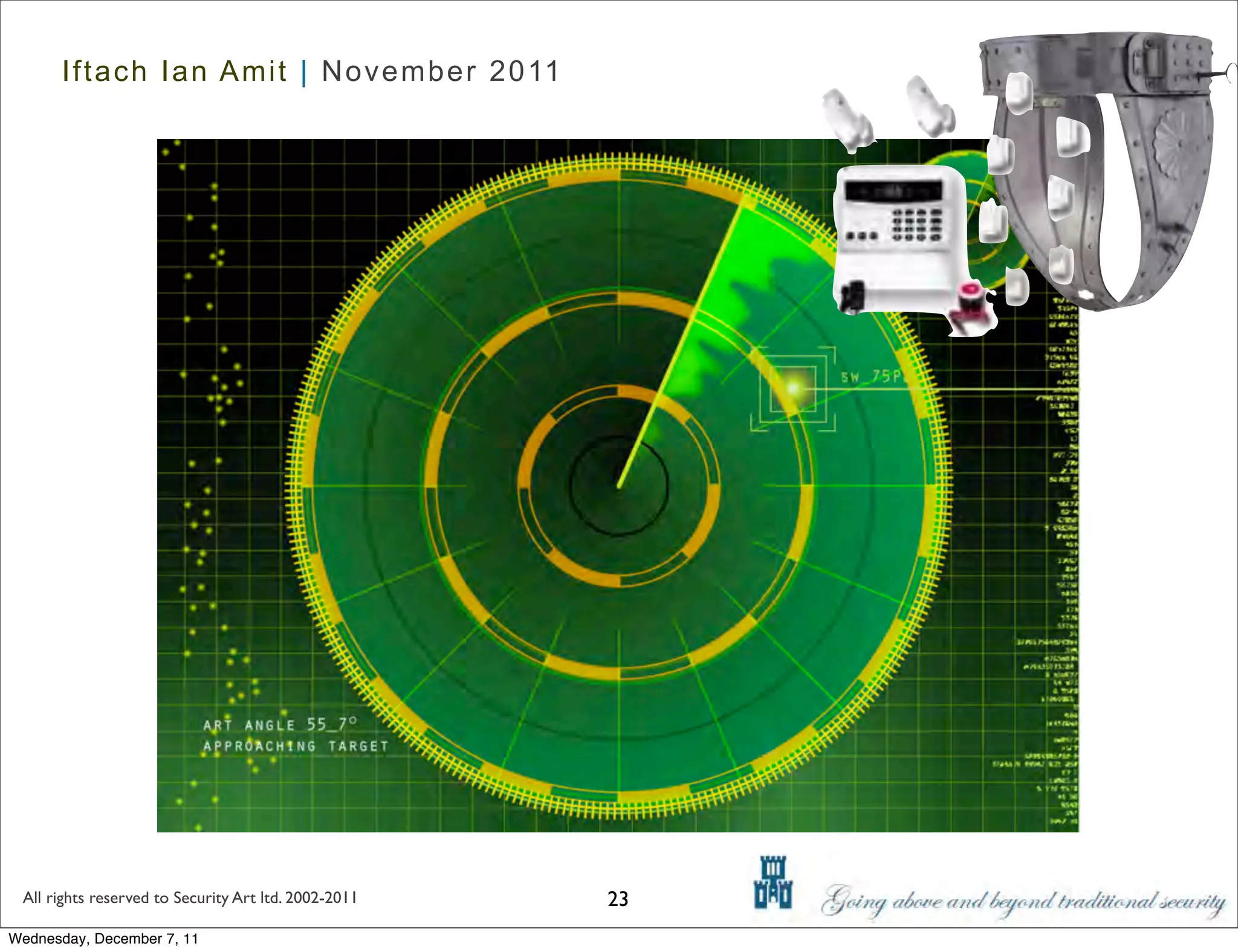 Iftach Ian Amit | November 2011




 All rights reserved to Security Art ltd. 2002-2011   23
Wednesday, December 7, 11
 