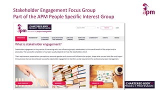 Stakeholder Engagement Focus Group
Part of the APM People Specific Interest Group
 