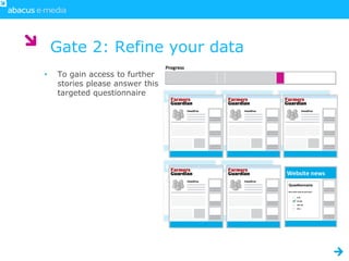 Gate 2: Refine your data
•   To gain access to further
    stories please answer this
    targeted questionnaire
 