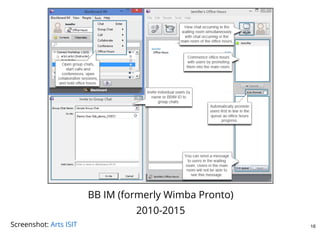 Screenshot: Arts ISIT
BB IM (formerly Wimba Pronto)
2010-2015
16
 