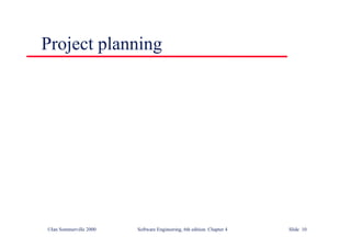 ©Ian Sommerville 2000 Software Engineering, 6th edition. Chapter 4 Slide 10
Project planning
 