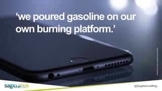 @SagittariusMktg
‘we poured gasoline on our
own burning platform.’
PhotobyTorstenDettlafffromPexels
 