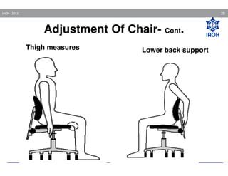 28

IAOH - 2013

Adjustment Of Chair- Cont.
Thigh measures

Lower back support

 