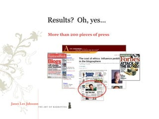 Results? Oh, yes…
More than 200 pieces of press
 