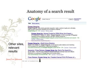 Anatomy of a search result




Other sites,
relevant
results
 