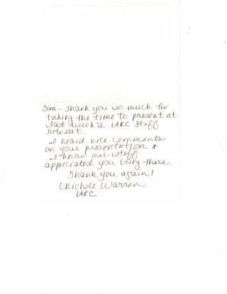 Iowa Association of Regional Councils Thank You Note for Presenting at the 2010 Annual Meeting