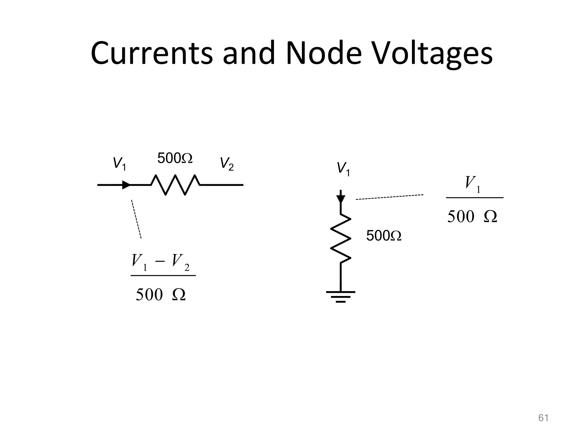 Currents and Node Voltages
500 
500
V1
500
V1 V2
V1  V 2
500 
V1
61
 