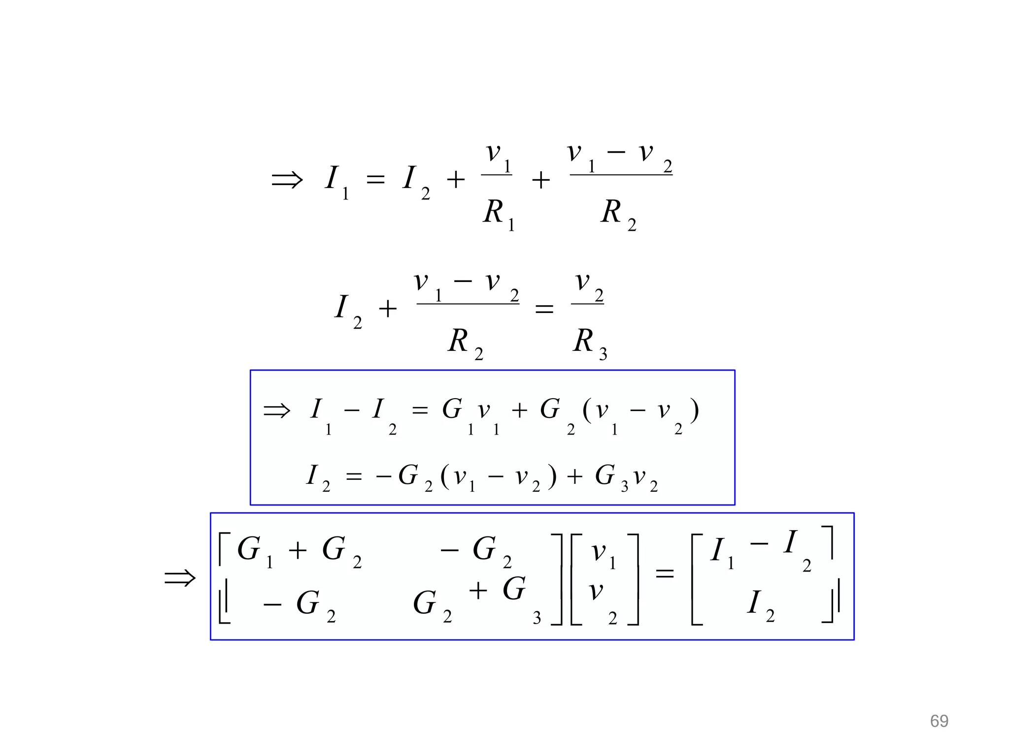 2
R 3
1 2
R 2
2
1 2
R 2
1
R1
2
1
v
v  v
I 
v v  v
 I  I 


2
 I  I  G v  G (v  v )
1 2 1 1 2 1
I 2   G 2 (v1  v 2 )  G 3 v 2


I 2
 I 
2
  v1 

 I1
 G  v  
3   2  
G1  G 2  G 2
  G 2 G 2
69
 