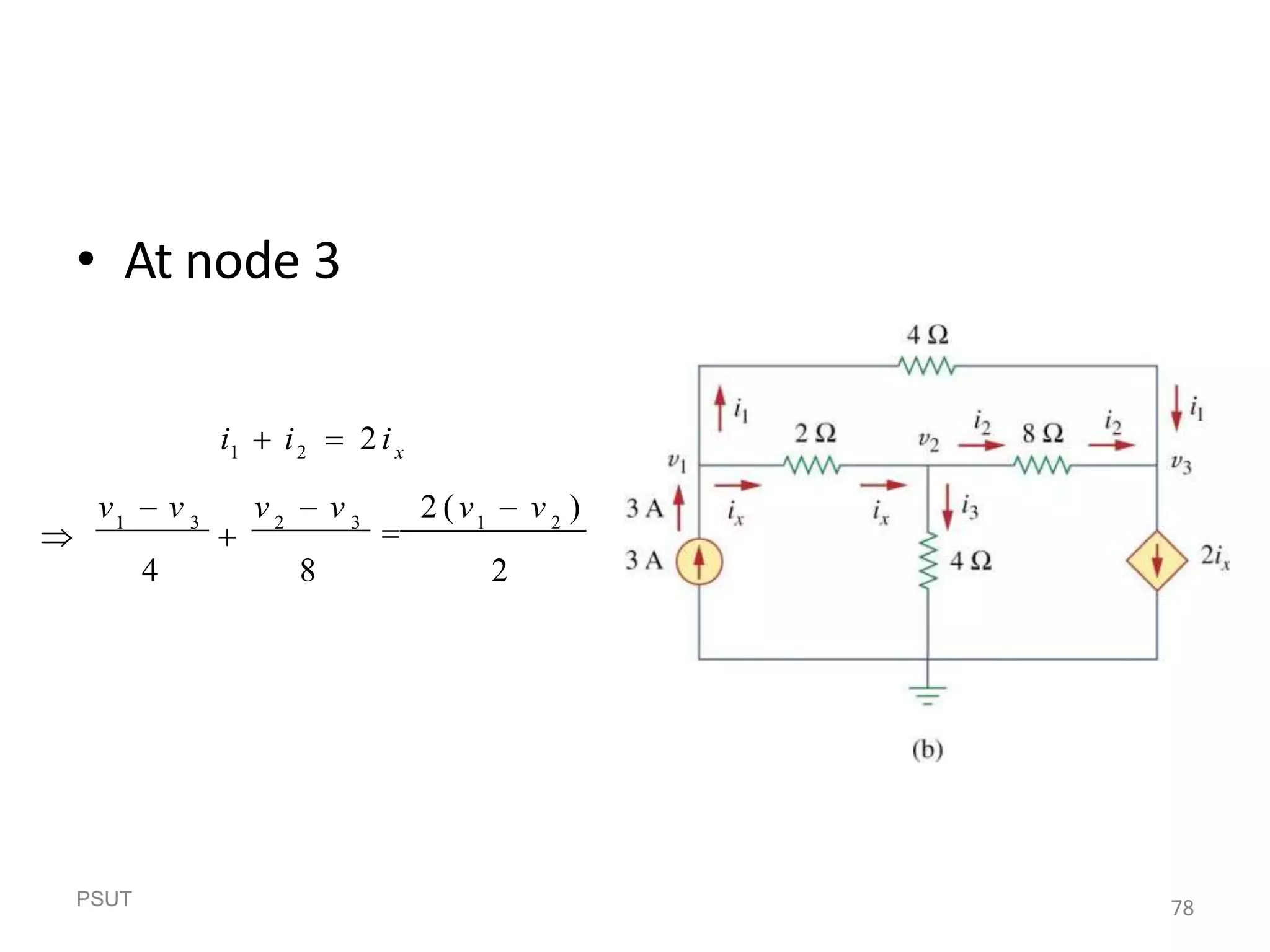 • At node 3
2 (v  v )
PSUT 78
1 3 2 3
 1 2
4 8 2
i1  i2  2ix
v  v

v  v

 