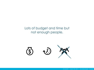 IA Summit – March 30, 2014 – @andrewjwright #uxdebt
Lots of budget and time but
not enough people.
 