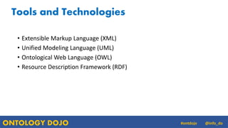 ONTOLOGY DOJO @info_do#ontdojo
• Extensible Markup Language (XML)
• Unified Modeling Language (UML)
• Ontological Web Lang...