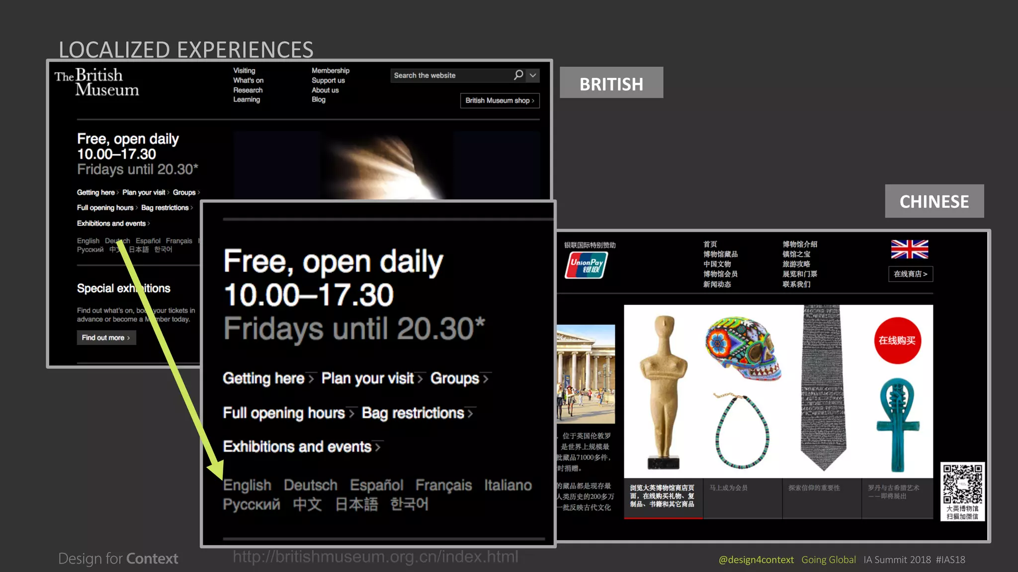 @design4context			Going	Global			IA	Summit	2018		#IAS18http://britishmuseum.org.cn/index.html
LOCALIZED	EXPERIENCES
CHINESE
BRITISH
 