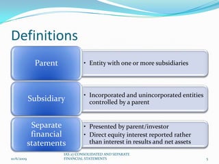 Separate Financial Statements Example IAS 27 Consolidated And Separate Financial Statements | PPTX