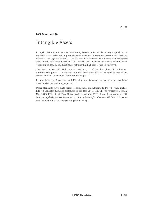 ias standard 38 intangible assets in april 2001 the international accounting standards board the board