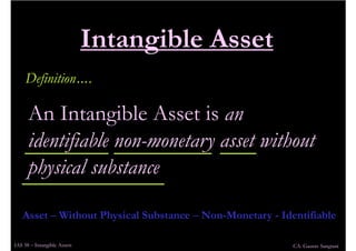 Intangible Asset
     Definition….

      An Intangible Asset is an
      identifiable non-monetary asset without
      ph...
