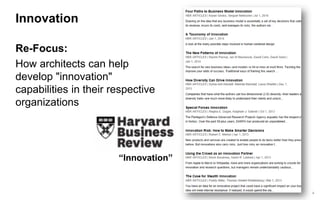 4 
Innovation 
Re-Focus: 
How architects can help develop "innovation" capabilities in their respective organizations 
“Innovation”  