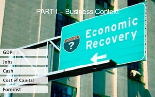 6 
PART I –Business Context 
GDP 
Jobs 
Cash 
Cost of Capital 
Forecast  