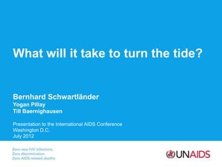 What will it take to turn the tide?


Bernhard Schwartländer
Yogan Pillay
Till Baernighausen

Presentation to the International AIDS Conference
Washington D.C.
July 2012
 