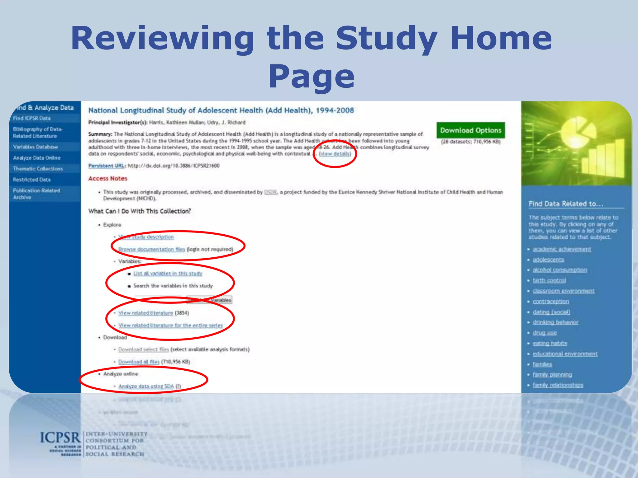Reviewing the Study Home Page