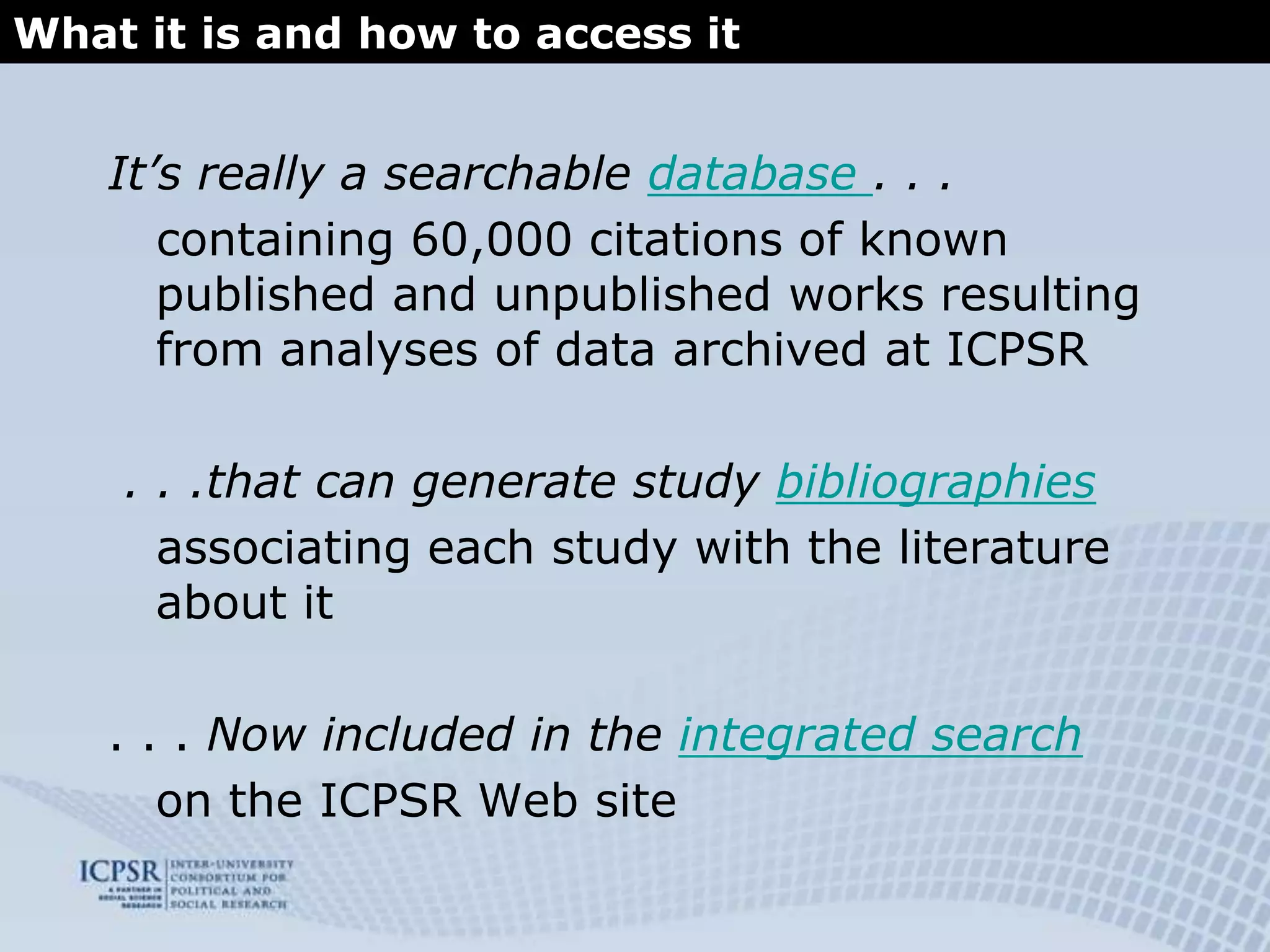 Retrofits as made available by small-scale projects                  The Social Science Variables Database at ICPSRDDI fields searched: