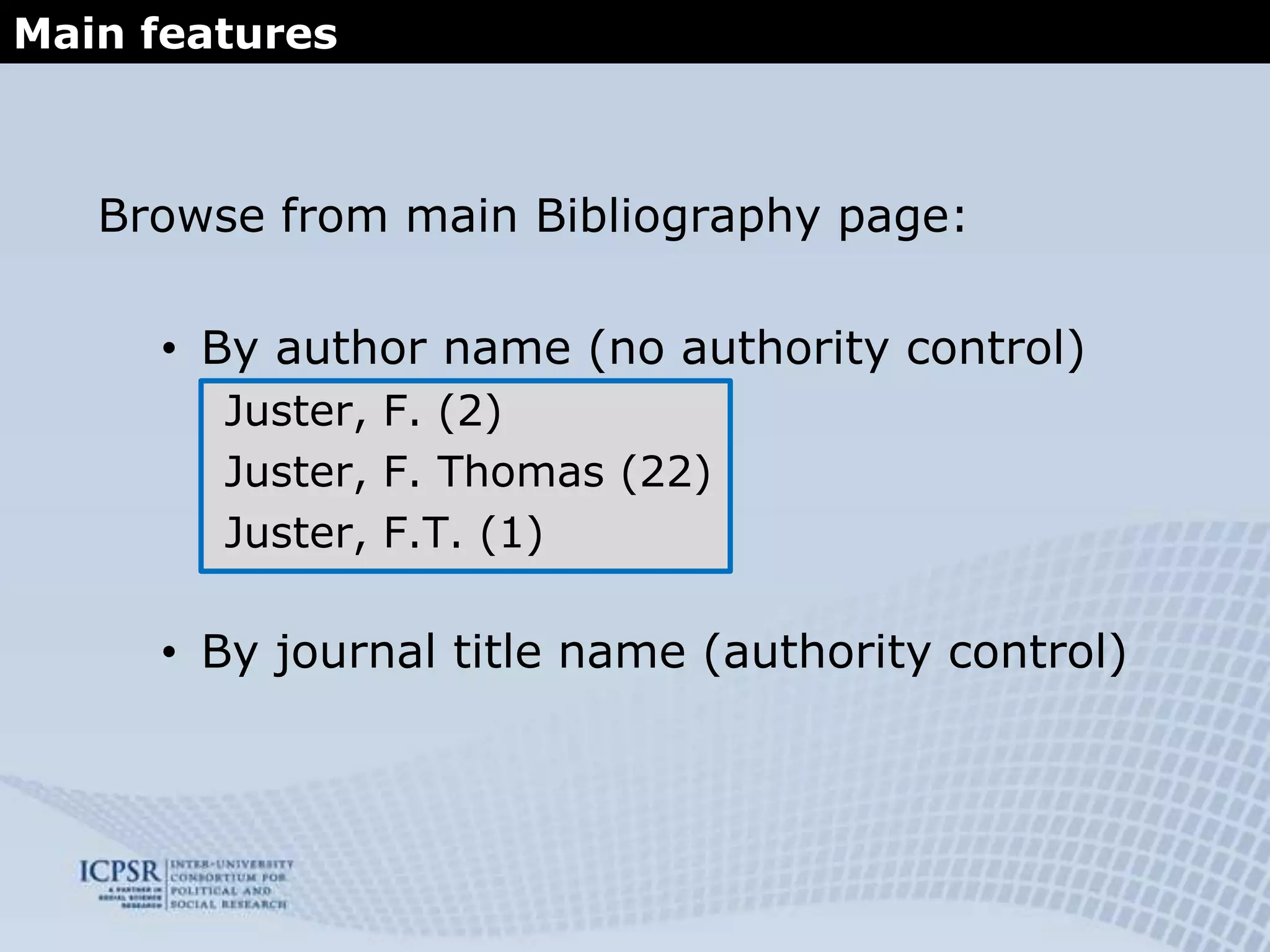 The Social Science Variables Database at ICPSRUsage data (source: Google Analytics)