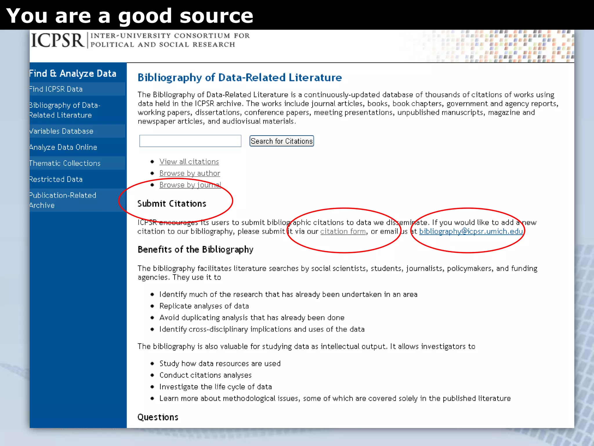How and why we developed itBrainchild of Richard Rockwell, former ICPSR directorFunded by a grant from the National Science Foundation in 2000 to build the collection and create a way to access itICPSR membership and federally-funded archives continue to support it