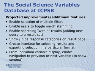 The Social Science Variables Database at ICPSRCurrent content:
