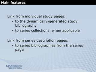 Data ExplorationThe Bibliography of Data-related LiteratureData-related biblioSSVD  the variablesDocs, subjects, PIs, etcSearch Results