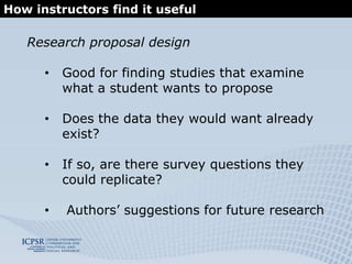 ICPSR Bibliography of Data-related LiteratureWhat we will cover:What it is and how to access it