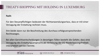 Steuerliche Substanzerfordernisse - Treaty Shopping Luxemburg