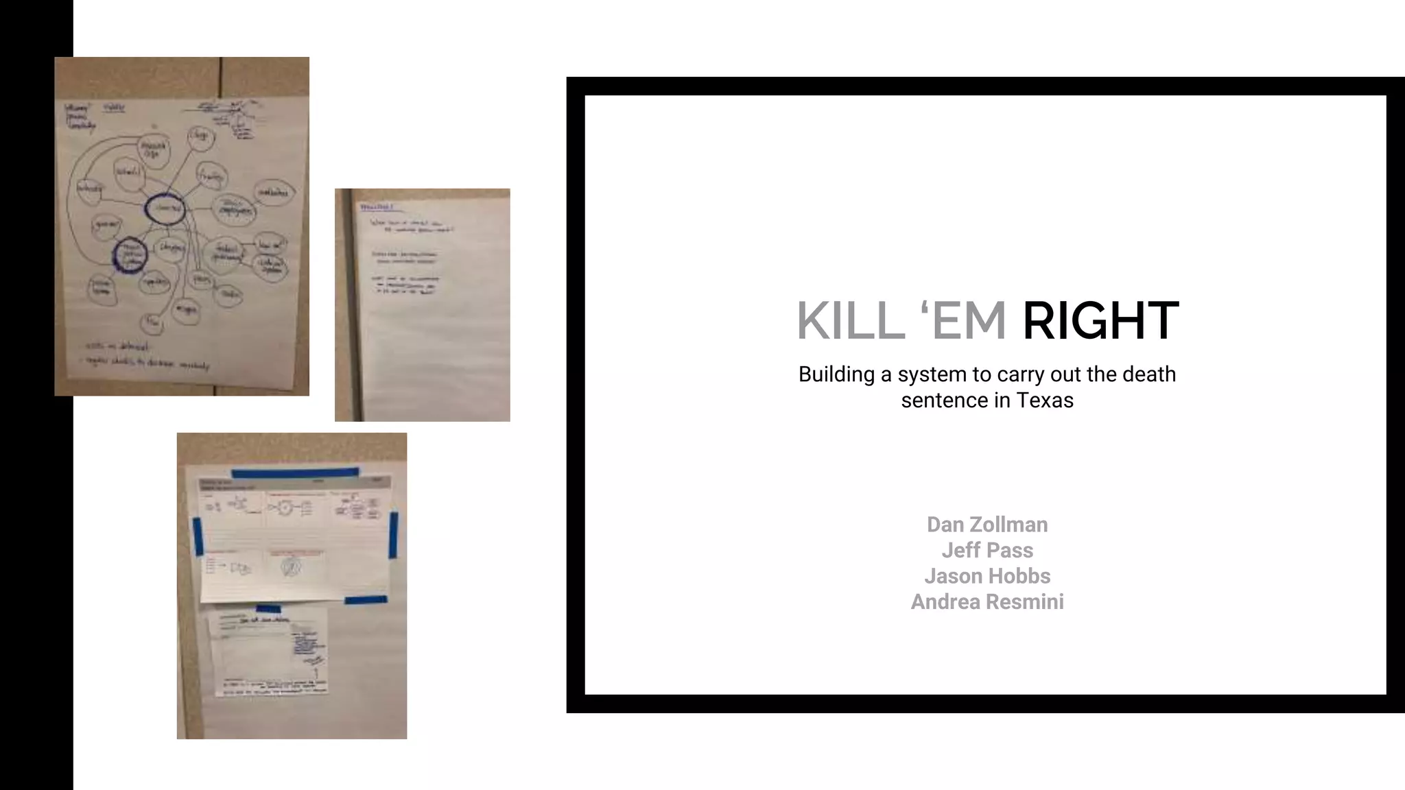 KILL ‘EM RIGHT
Dan Zollman
Jeff Pass
Jason Hobbs
Andrea Resmini
Building a system to carry out the death
sentence in Texas
 