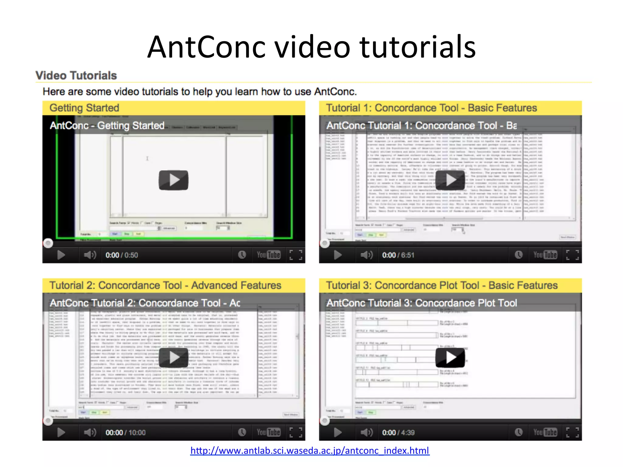 AntConc	
  video	
  tutorials	
  




    h#p://www.antlab.sci.waseda.ac.jp/antconc_index.html	
  	
  
 
