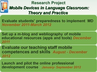 Research Project
Mobile Devices in Language Classroom:
         Theory and Practice
 