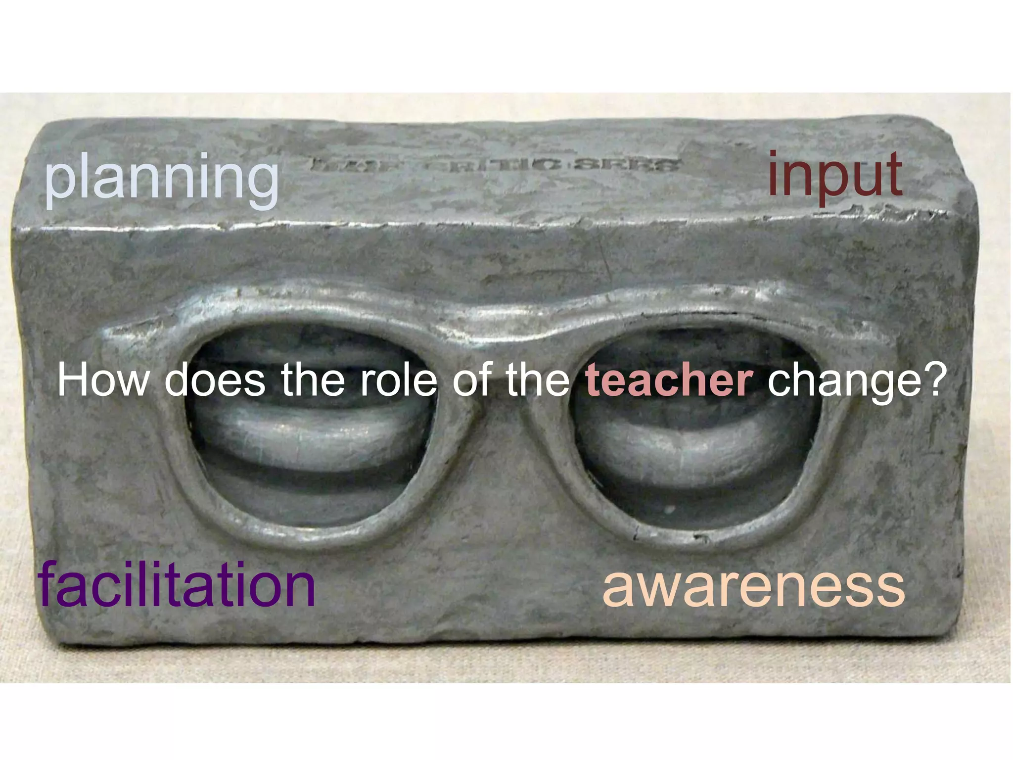 How does the role of the teacher change?
planning input
awarenessfacilitation
 
