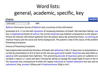 Word lists:
general, academic, specific, key
 