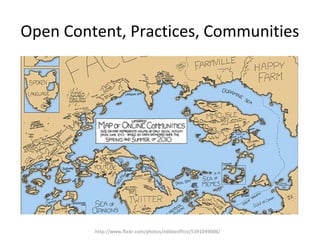 Open Content, Practices, Communities




         http://www.flickr.com/photos/edibleoffice/5391049006/
 