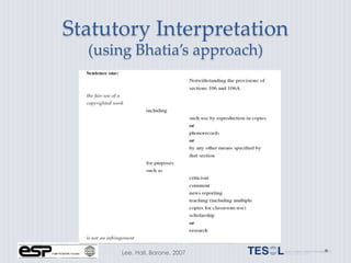 Statutory Interpretation
  (using Bhatia’s approach)




      Lee, Hall, Barone, 2007
 