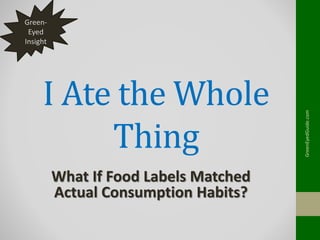I Ate the Whole
Thing
What If Food Labels Matched
Actual Consumption Habits?

GreenEyedGuide.com

GreenEyed
Insight

 