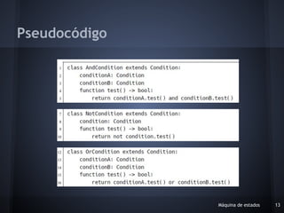 Máquina de estados 13
Pseudocódigo
 
