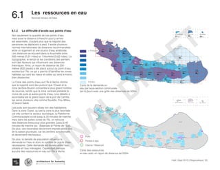 Typography
architecture for humanity
architecture for humanity
architecture for humanity
Services sociaux de base
Haïti | Sept 2013 | Diagnostique | 93
6.1	 Les ressources en eau
6.1.2	 La difficulté d’accès aux points d’eau
Non seulement la quantité de ces points d’eau
mais aussi la distance à franchir pour y arriver
est essentielle, d’autant plus que la majorité des
personnes se déplacent à pied. Il existe plusieurs
normes internationales de distances recommandées
entre un logement et une source d’eau améliorée.
Les distances se trouvent dans la fourchette entre
500 mètres (0,31 miles) et 1 kilomètre (0,62 miles). La
topographie, le terrain et les conditions des sentiers
sont des facteurs qui influencent ces distances
théoriques. Ainsi, un rayon de distance de 250
mètres (820 pieds) a été placé autour du point d’eau
existant sur l’île, ce qui a permis d’identifier les zones
habitées qui sont les mieux et celles qui sont le moins
bien desservies.
La Carte des points d’eau sur l’Île à Vache montre
que la majorité sont des puits et que l’Ouest et la
zone de Bois Bouton concentre le plus grand nombre
de sources, tandis que la zone centrale possède le
moins de puits et autres points d’eau. Une détaille à
reconnaitre est le grand rayon de le puit de Camilla,
qui serve plusieurs ville comme Soulette, Trou Milieu,
et Grand Sable.
Les puits sont souvent situés loin des habitations.
Dans la zone Ouest, qui est la zone la plus favorisée
car elle contient le secteur touristique, la Plateforme
Communautaire a cité jusqu’à 20 minutes de marche,
mais dans les autres zones de l’île, on retrouve
des distances beaucoup plus grandes, jusqu’à 40
minutes de marche (ex : Balairase et Pointe de l’Est).
De plus, ces traversées deviennent impraticables lors
de la saison pluvieuse, car les sentiers sont inondés
et deviennent très boueux.
De plus, la densité de population influence la
demande en l’eau et donc le nombre de points d’eau
nécessaires. Cette demande est divisée entre l’eau
potable et l’eau ménagère. Cependant presque
aucune des ressources en eau sur l’Île à Vache
Kakok
62kL/jour
Trou
Milieu
42kL/jour Soulette
35kL/jour
La Hatte
63kL/jour
Batelmie
15kL/jour
Grand
Sable
14kL/jour Mme
Bernard
82kL/jour
Gros Morne
33kL/jour
Grande Plaine
36kL/jour
Figuier
13kL/jour
Trou L’embara
04kL/jour
Rav
Pierre
05kL/jour
Pradel
09kL/jour
Grand
Barriere
47kL/jour
Marais Sale
09kL/jour
Dentelle
34kL/jour
Cocoyer 01kL/jour
Anse a Canot
07kL/jour
La Fortune
62kL/jour
Mangle
00kL/jour
Bois
Bouton
71kL/jour
Lan Palmiste
07kL/jour
Carrefour
Citron
09kL/jour
Balairase
26kL/jour
Pointe
de l’Est
36kL/jour
Caye Rubin
0.3kL/jour
Cayes à L’Eau
36kL/jour
Îlet a Brouet
22kL/jour
Pierre le Nantais
11kL/jour
Kakok
Trou
Milieu
Soulette
La Hatte
Batelmie
Grand
Sable Mme
Bernard
Gros Morne
Grande Plaine
Figuier
Trou L’embara
Rav
Pierre
Pradel
Grand
Barriere
Marais Sale
Dentelle
Cocoyer
Anse a Canot
La Fortune
Mangle
Bois
Bouton
Lan Palmiste
Carrefour
Citron
Balairase
Pointe
de l’Est
Caye Rubin
Cayes à L’Eau
Îlet a Brouet
Pierre le Nantais
Kakok
62kL/jour
Trou
Milieu
42kL/jour Soulette
35kL/jour
La Hatte
63kL/jour
Batelmie
15kL/jour
Grand
Sable
14kL/jour Mme
Bernard
82kL/jour
Gros Morne
33kL/jour
Grande Plaine
36kL/jour
Figuier
13kL/jour
Trou L’embara
04kL/jour
Rav
Pierre
05kL/jour
Pradel
09kL/jour
Grand
Barriere
47kL/jour
Marais Sale
09kL/jour
Dentelle
34kL/jour
Cocoyer 01kL/jour
Anse a Ca
07k
La Fortune
62kL/jour
Carrefour
Citron
09kL/jour
Cayes à L’Eau
36kL/jour
Pierre le Nantais
11kL/jour
Kakok
62kL/jour
Trou
Milieu
42kL/jour Soulette
35kL/jour
La Hatte
63kL/jour
Batelmie
15kL/jour
Grand
Sable
14kL/jour Mme
Bernard
82kL/jour
Gros Morne
33kL/jour
Grande Plaine
36kL/jour
Figuier
13kL/jour
Trou L’embara
04kL/jour
Rav
Pierre
05kL/jour
Pradel
09kL/jour
Grand
Barriere
47kL/jour
Marais Sale
09kL/jour
Dentelle
34kL/jour
Cocoyer 01kL/jour
Anse a Canot
07kL/jour
La Fortune
62kL/jour
Mangle
00kL/jour
Bois
Bouton
71kL/jour
Lan Palmiste
07kL/jour
Carrefour
Citron
09kL/jour
Balairase
26kL/jour
Pointe
de l’Est
36kL/jour
Caye Rubin
0.3kL/jour
Cayes à L’Eau
36kL/jour
Îlet a Brouet
22kL/jour
Pierre le Nantais
11kL/jour
Kakok
62kL/jour
Trou
Milieu
42kL/jour Soulette
35kL/jour
La Hatte
63kL/jour
Batelmie
15kL/jour
Grand
Sable
14kL/jour Mme
Bernard
82kL/jour
Gros Morne
33kL/jour
Grande Plaine
36kL/jour
Figuier
13kL/jour
Trou L’embara
04kL/jour
Rav
Pierre
05kL/jour
Pradel
09kL/jour
Grand
Barriere
47kL/jour
Marais Sale
09kL/jour
Dentelle
34kL/jour
Cocoyer 01kL/jour
Anse a Canot
07kL/jour
La Fortune
62kL/jour
Mangle
00kL/jour
Bois
Bouton
71kL/jour
Lan Palmiste
07kL/jour
Carrefour
Citron
09kL/jour
Balairase
26kL/jour
Caye Rubin
0.3kL/jour
Cayes à L’Eau
36kL/jour
Îlet a Brouet
22kL/jour
Pierre le Nantais
11kL/jour
Kakok
Trou
Milieu
Soulette
La Hatte
Batelmie
Grand
Sable Mme
Bernard
Gros Morne
Grande Plaine
Figuier
Trou L’embara
Rav
Pierre
Pradel
Grand
Barriere
Marais Sale
Dentelle
Cocoyer
Anse a
La Fortune
Carrefou
Citron
Cayes à L’Eau
Pierre le Nantais
Kakok
Trou
Milieu
Soulette
La Hatte
Batelmie
Grand
Sable Mme
Bernard
Gros Morne
Grande Plaine
Figuier
Trou L’embara
Rav
Pierre
Pradel
Grand
Barriere
Marais Sale
Dentelle
Cocoyer
Anse a Canot
La Fortune
Mangle
Bois
Bouton
Lan Palmiste
Carrefour
Citron
Balairase
Pointe
de l’Est
Caye Rubin
Cayes à L’Eau
Îlet a Brouet
Pierre le Nantais
Kakok
Trou
Milieu
Soulette
La Hatte
Batelmie
Grand
Sable Mme
Bernard
Gros Morne
Grande Plaine
Figuier
Trou L’embara
Rav
Pierre
Pradel
Grand
Barriere
Marais Sale
Dentelle
Cocoyer
Anse a Canot
La Fortune
Mangle
Bois
Bouton
Lan Palmiste
Carrefour
Citron
Balairase
Caye Rubin
Cayes à L’Eau
Îlet a Brouet
Pierre le Nantais
Carte de la demande en
eau par sous-section communale
(en kL/jour) avec une grille des distances de 500m
Carte des ressources
en eau avec un rayon de distance de 250m
+ 70 kL/jour
0 kL/jour
Puits
Pompe à eau
Citerne / Réservoir
FINAL
DRAFT
 