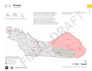 KaKok
Trou
Milieu
Soulette
La Hatte
Batelmie
Grand
Sable
Mme
Bernard
Gros Morne
Grande Plaine
Figuier
Trou L’embara
Rav
Pierre Pradel
Grand
Barriere
Marais
Sale
Dentelle
Cocoyer Anse a Canot
La Fortune
Mangle
Bois
Bouton
Lan
Palmiste
Carrefour
Citron
Balairase
Pointe
de l’Est
Caye
Rubin
Cayes a l’eau
Pierre le
Nantais
Îlet le Brouet
Soulette
Hatte
Batelmie
Grand
Sable
Mme
Bernard
Gros Morne
Grande Plaine
Figuier
Trou L’embara
Rav
Pierre Pradel
Grand
Barriere
Marais
Sale
Dentelle
Cocoyer Anse a Canot
La Fortune
Mangle
Bois
Bouton
Lan
Palmiste
Carrefour
Citron
Balairase
Pointe
de l’Est
Caye
Rubin
Cayes a l’eau
Pierre le
Nantais
Îlet le Brouet
Marais
Sale
Anse a Canot
ortune
Mangle
Bois
Bouton
Lan
Palmiste
Carrefour
Citron
Balairase
Pointe
de l’Est
Caye
Rubin
Cayes a l’eau
Pierre le
Nantais
Pradel
Grand
Barriere
Marais
Sale
Dentelle
Cocoyer Anse a Canot
La Fortune
Mangle
Bois
Bouton
Lan
Palmiste
Carrefour
Citron
Balairase
Pointe
de l’Est
Caye
Rubin
Cayes a l’eau
Pierre le
Nantais
la connexion, les personnes qui ont les moyens
d’voir un ordinateur et de payer un abonnement, se
connectent via une clé usb Natcom ou Digicel.
Le seul cybercafé sur l’île se situe à Kakok.
Il est à noter, qu’une grande partie des habitants
manquent de connaissances par rapport à
l’informatique. Des cours d’informatique à pour
adultes sont dispensés à École Nationale à Madame
Bernard. Les cours sont souvent interrompus car les
fonds pour leur fonctionnement ne sont pas garantis
de manière régulière.
Carte des zones de réception
cellulaire de la compagnie Digicel
Bonne réception
Réception irrégulière
Aucune réception 100m 500m 1km 4km2km
3 Îlets: Pierre le Nantais, Cayes à l’Eau, Îlet a Brouet
112Diagnostique Technique et Participatif de l’Île à Vache |
﻿
Typography
architecture for humanity
architecture for humanity
architecture for humanity
Diagnostique
Services de base6.3 Énergie
FINAL
DRAFT
 