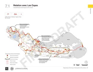 127Diagnostique Technique et Participatif de l’Île à Vache |
Caractéristiques économiques de l’Île à Vache
Typography
architecture for humanity
architecture for humanity
architecture for humanity
Diagnostique
7.1 Relation avec Les Cayes
KaKok
Trou
Milieu
Soulette
La Hatte
Batelmie
Grand
Sable
Mme
Bernard
Gros Morne
Grande Plaine
Figuier
Trou L’embara
Rav
Pierre
Pradel
Grand
Barriere
Marais
Sale
Dentelle
Cocoyer
Anse a Canot
La Fortune
Mangle
Bois
Bouton
Lan
Palmiste
Carrefour
Citron
Balairase
Pointe
de l’Est
Caye
Rubin
Cayes a l’eau
Pelantin
ilet a bre
Zone economique II
- Charactere touristique,
-Commerce formelle
- Zone economique moyenne
- Relie a la peche
Zone economique I
- Mme Bernard, Rav Pierre, Gros morne
- Centre ville de la commune
- Marche (lundi et Jeudi)
- Carrefour commerciale
- Zone commerciale forte
Zone economique III
- Dentelle, La fortune, Carrefour citron
- Zone de commerce routier
- zone economique faible
- relie a l’agriculture
Point de commerce
Batiment residentiel
Zone economique
Route majeur
Route secondaire
Route mineur 100m 500m 1km 4km2km
Soulette
La Hatte
Batelmie
Grand
Sable
Mme
Bernard
Gros Morne
Grande Plaine
Figuier
Trou L’embara
Rav
Pierre
Pradel
Grand
Barriere
Marais
Sale
Dentelle
Cocoyer
Anse a Canot
La Fortune
Mangle
Bois
Bouton
Lan
Palmiste
Carrefour
Citron
Balairase
Pointe
de l’Est
Caye
Rubin
Cayes a l’eau
Pelantin
ilet a bre
economique II
tere touristique,
erce formelle
conomique moyenne
la peche
Zone economique I
- Mme Bernard, Rav Pierre, Gros morne
- Centre ville de la commune
- Marche (lundi et Jeudi)
- Carrefour commerciale
- Zone commerciale forte
Zone economique III
- Dentelle, La fortune, Carrefour citron
- Zone de commerce routier
- zone economique faible
- relie a l’agriculture
Marais
Sale
Anse a Canot
une
Mangle
Bois
Bouton
Lan
Palmiste
Carrefour
Citron
Balairase
Pointe
de l’Est
Caye
Rubin
Cayes a l’eau
ilet a bre
ne
ara
Rav
Pierre
Pradel
Grand
Barriere
Marais
Sale
Dentelle
Cocoyer
Anse a Canot
La Fortune
Mangle
Bois
Bouton
Lan
Palmiste
Carrefour
Citron
Balairase
Pointe
de l’Est
Caye
Rubin
Cayes a l’eau
Pelantin
ilet a bre
Zone economique I
- Mme Bernard, Rav Pierre, Gros morne
- Centre ville de la commune
- Marche (lundi et Jeudi)
- Carrefour commerciale
- Zone commerciale forte
Zone economique III
- Dentelle, La fortune, Carrefour citron
- Zone de commerce routier
- zone economique faible
- relie a l’agriculture
3 Îlets: Pierre le Nantais, Cayes à l’Eau,
Îlet a Brouet
Carte des zones economiques
FINAL
DRAFT
 