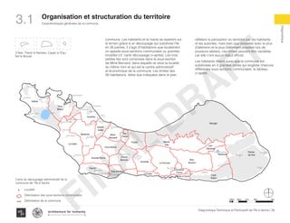 Anse a l’eau
Cachiman
Anse Dufour
Village Kakok
Etang de Kakok
Castra
Nan Raquette
Barriere bouteille
Nan Mango Fil
Nan citron
Nan Panyol
La Source
Bois l’etat
La Virgie
Trou Palourde
Kay Nobert
Kay Orel
Tapion
Nan pond
Nan Roche
Dumeston
Grosse Chaudierre
Pointe Patil
Source bambara
Kafou 4 chemin
Boucan Charles
Nan Niche
Etang de balairase
Calbacite
Nan Christiane
Plaine Jonc
Nan Rack
Fosse Bla
Ti Tanse
KaKok
Trou
Milieu
Soulette
La Hatte
Batelmie
Grand
Sable
Mme
Bernard
Gros Morne
Grande Plaine
Figuier
Trou L’embara
Rav
Pierre
Pradel
Grand
Barriere
Marais
Sale
Dentelle
Cocoyer
Anse a Canot
La Fortune
Mangle
Bois
Bouton
Lan
Palmiste
Carrefour
Citron
Balairase
Pointe
de l’Est
Caye
Rubin
Cayes a l’eau
Pierre le Nantais
Islet a Bouee
Castra
Nan Raquette
le
Nan Mango Fil
anyol
La Source
Bois l’etat
La Virgie
Trou Palourde
Kay Nobert
Kay Orel
Tapion
Nan pond
Nan Roche
Dumeston
Grosse Chaudierre
Pointe Patil
Source bambara
Kafou 4 chemin
Boucan Charles
Nan Niche
Etang de balairase
Calbacite
Nan Christiane
Plaine Jonc
Nan Rack
Fosse Bla
Ti Tanse
Soulette
Hatte
Batelmie
Grand
Sable
Mme
Bernard
Gros Morne
Grande Plaine
Figuier
Trou L’embara
Rav
Pierre
Pradel
Grand
Barriere
Marais
Sale
Dentelle
Cocoyer
Anse a Canot
La Fortune
Mangle
Bois
Bouton
Lan
Palmiste
Carrefour
Citron
Balairase
Pointe
de l’Est
Caye
Rubin
Cayes a l’eau
Pierre le Nantais
Islet a Bouee
les
Nan Niche
Etang de balairase
Calbacite
Christiane
Plaine Jonc
Nan Rack
Fosse Bla
Ti Tanse
Anse a Canot
Mangle
Bois
Bouton
Lan
Palmiste
Carrefour
Citron
Balairase
Pointe
de l’Est
Caye
Rubin
Cayes a l’eau
Islet a Bouee
on
4 chemin
Boucan Charles
Nan Niche
Etang de balairase
Calbacite
Nan Christiane
Plaine Jonc
Nan Rack
Fosse Bla
Ti Tanse
a
Rav
erre
Pradel
and
riere
Marais
Sale
Dentelle
Cocoyer
Anse a Canot
La Fortune
Mangle
Bois
Bouton
Lan
Palmiste
Carrefour
Citron
Balairase
Pointe
de l’Est
Caye
Rubin
Cayes a l’eau
Islet a Bouee
3 Îlets: Pierre le Nantais, Cayes à l’Eau,
Îlet le Brouet
commune. Les habitants et la mairie se repèrent sur
le terrain grâce à un découpage qui subdivise l’île
en 26 parties, il s’agit d’habitations que localement
on appelle sous-sections communales ou grandes
localités (cf. carte découpage ci-après). Les trois
petites îles sont comprises dans la sous-section
de Mme Bernard, dans laquelle se situe la localité
du même nom et qui est le centre administratif
et économique de la commune. Les limites des
26 habitations, telles que indiquées dans le plan
reflètent la perception du territoire par les habitants
et les autorités, mais bien que dressées avec le plus
d’attention et le plus fidèlement possible lors de
plusieurs ateliers, ces limites peuvent être variables
car elle n’ont aucun statut officiel.
Les habitants disent aussi que la commune est
subdivisée en 4 grandes zones qui englobe chacune
différentes sous sections communales, le tableau
ci-après
Localité
Délimitation des sous-sections communales
Délimitation de la commune
100m 500m 1km 4km2km
Carte du découpage administratif de la
commune de l’Île à Vache
29Diagnostique Technique et Participatif de l’Île à Vache |
Caractéristiques générales de la commune
Typography
architecture for humanity
architecture for humanity
architecture for humanity
Diagnostique
Organisation et structuration du territoire
3.1
FINAL
DRAFT
 