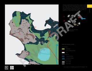 69Plan communal de développement de l’Île à Vache |
Diagnostic
Typography
architecture for humanity
architecture for humanity
architecture for humanity
15m
20m
40m
50m
30m
70m
10m
15m
20m
30m
35m
25m
20m
20m
30m
40m
50m
Trou Milieu
Soulette
Trou Milieu
1
2
1
2
1
pathway
Section 1: Settlements along the shore
Section 2: Inland settlements
Carte des risques a Kakok
Analyse: les établissements sont situés le long de la côte
et l’intérieur des terres également. Les maisons le long
de la côte sont à risque d’inondation de la mer. Bien
que la plupart des maisons se distancier des pentes
abruptes, certains peuvent être sujettes à l’érosion, en
particulier s’ils sont situés le long de la ravine.
Fond de plan:
	Mangrove
	 Limite grande localité
	Mer
Zone à risque de :	
	 Inondation élevé
	 Inondation moyen
Glissement de Terrain:
	 Pente 15%
	 Pente 30%
FINAL
DRAFT
 