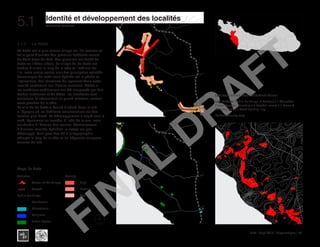 Haïti | Sept 2013 | Diagnostique | 70
Typography
architecture for humanity
architecture for humanity
architecture for humanity
Structures UrbainesStructures Urbaines5.1	 Identité et développement des localités
IAV Carte des HabitationsN
50m 100m 200m 500m
Echelle
FLOODINGZONE
5.1.3	 La Hatte
La Hatte est le plus ancien village sur l’île comme ce
fut le point d’arrivée des premiers habitants venant
de Saint-Jean-du-Sud. Ces pionniers ont fondé La
Hatte au 18ème siècle. Le village de La Hatte est
tendue à la fois le long de la côte et l’intérieur de
l’ile avec aucun centre clair.Les principales activités
économique de cette zone hybride est la pêche et
l’agriculture. Les structures de logement dans cette
localité confirment leur histoire ancienne. Même si
les matériaux traditionnels ont été remplacés par des
roches modernes et de béton, les structures sont
anciennes et nécessitent un grand entretien, surtout
ceux proches de la côte.
La ville de La Hatte a évolué d’abord dans le sud,
a l’époque où les habitants construisaient sur des
terrains plus élevé. Le développement a migré vers le
nord, également en montée, à l’abri de la mer, mais
vulnérable à l’érosion des ravines. Contrairement
à d’autres localités hybrides, le rivage est peu
développé. Cela peut être dû à la topographie
abrupte le long de la côte et les fréquents ouragans
venants du sud.
Left top: Defined Edge / Undefined Center.
Left bottom: Public Buildings: 2 Schools / 1 Churches
Public Spaces: Beaches / 2 Football courts / 1 Disco &
dancing area / 1 Cock fighting ring.
Below: Density map
Evolution
	 Center of the Village
	Growth
Public Buildings
	 Residential
	Educational
	 Religious
	 Public Space
Density
	High
	Medium
	Low
Maps: La Hatte
FINAL
DRAFT
 