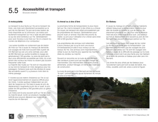 Haïti | Sept 2013 | Diagnostique | 86
Typography
architecture for humanity
architecture for humanity
architecture for humanity
Structures Urbaines
Accessibilité et transport
A motocyclette
Le transport le plus facile sur l’ile est le transport de
moto, ces moto sont directement accessible sur le
port de mm Bernard. Ce port est la seul station de
moto disponible sur la commune. Les motos sont
facilement transporter sur l’ile à l’aide de petit bateau
ce qui les rend nombreux sur l’ile. Généralement
pour avoir Access à une moto sur l’ile on a besoin du
numéro de téléphone d’un conducteur.
Les autres localités ne contiennent pas de station
de moto sur l’ile à cause du manque de demande.
Les voyages de moto sont souvent faits à partir de
mm Bernard qui est une zone centrale, pour aller
de Mm Bernard aux autres localités le voyage est
généralement 100 gourdes. La zone de point est la
seul zone difficilement accessible par moto, du a son
terrain très rocheux les motos ne veulent pas souvent
fréquenter cette route.
La majorité des routes sur l’ile sont en mauvaise état
ce qui rend le transport en moto dangereux pour les
passagers. Certaine route sont très étroites et cause
des accidents quand il y a plusieurs moto dans le
même passage.
Il n’existe aucune station d’essence sur l’ile ce qui
rend l’approvisionnement en essence difficile pour
les motos, il existe quelque indépendant qui ven-
dent de l’essence sur l’ile mais à cause du prix de
déplacement il augmente le prix de un quart, le prix
passe de 200 gourdes a 250 gourdes pour un gallon
d’essence.
Les motos sont le plus souvent actif sur l’ile les jours
du marché (jeudi, lundi) car plusieurs marchant leur
sollicité pour pouvoir déplacer leur matériels au
marché de mm Bernard.
A cheval ou à dos d’âne
La prochaine forme de transportation le plus impor-
tant sur l’ile c’est le transport à dos d’âne ou a cheval.
Ce moyen de transport est utilisé principalement par
les propriétaires de chevaux. Généralement pour
pouvoir louer un animal il faut être très proche du
maitre. Le prix pour l’utilisation d’un cheval varie entre
300 à 500 gourdes l’heur.
Les propriétaires des animaux sont attachées
à leurs chevaux par ce qu’ils sont une source
d’investissement et aide à tous niveaux sur les
travaux de l’ile. Ces animaux sont majoritairement
utiliser le jour du marché pour apporter les marchan-
dises du vendeur au marché.
Souvent on rencontre sur la route de mm Bernard
des vendeurs à pied suivit par leur âne charger de
marchandise. Ces marchandise varie entre produit
alimentaire, produit ménager, et même des matériaux
de construction.
La route de point est à mm Bernard est tres rocheuse
“le rack” comme l’appelle ajoute facilement 40 minute
de plus a la marche.
En Bateau
A cause du manque en infrastructure les habitants
utilisent beaucoup la transportation maritime pour
aller de localité en localité en vue de faire un dé-
placement plus facile sur l’ile. Pour cela le déplace-
ment est plus chère mais le plus sure. Les bateaux
qui font le déplacement sont souvent au port de mm
Bernard mais peuvent débarquer partout sur l’ile.
Les pécheurs eux aussi font usage de leur voilier
ou de leur bois fouillé pour la transportation. Les
données GPS montrent que les voyages les plus
frequent par bateau sur l’ile sont les voyages vers
kakok a cause de la difficulté de passage sur la route
nationale à point est-il est plus facile pour les habitant
de la zone de prendre un bateau pour aller vers mm
Bernard.
Les zones les plus utilisé par les bateaux pour
l’accotement sans port sont la baie de kakok, trou
milieu, soulette, point est, anse a canot et figuier.
5.5	
Photo: Route secondaire dans la localite de Kakok
FINAL
DRAFT
 