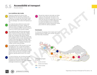 89Diagnostique Technique et Participatif de l’Île à Vache |
Diagnostique
Structures Urbaines
Typography
architecture for humanity
architecture for humanity
architecture for humanity
Accessibilité et transport
Les conditions des routes
Toutes les routes de l’ile sont en terre,
généralement de mauvaise conditions les
routes sur l’ile ne sont que des sentiers trace
par les eaux pluviales et que les gens utilise
comme passage. Ces routes sont typiques sur
l’ile.
Les routes les plus utilisé de la zone ouest
sont généralement les routes côtières, à
cause du terrain montagneux de cette partie
de l’ile les habitants préfère marche le long de
la mer ou ils sont le plus souvent installer.
Sur la partie est de l’ile et les route les plus
utilise traverse plutôt le centre des villages.
Ceux-ci sont sur un terrain élevé qui aide à
éviter aux inondations des zones côtières.
Cette route qui rejoint mm Bernard a point-est
est considéré comme la route nationale de l’ile
a vache, elle existe depuis les années 1960.
Construit par le pert Magron pour relier l’est à
l’ouest les habitants on garder l’habitude de
l’utiliser comme route principale.
La nouvelle route de l’IAV est aussi une route
principale pour l’ile, à cause de sa largeur
les habitants la voie comme un atout pour le
développement de l’ile. cette route commence
a kakok dans la zone de Port Morgan et passe
dans le centre de l’ile pour traverser la hatte,
Batelmie, grande plaine et pour finir a point
est.
La route st francois, est l’une des principale
route de mm bernard. Celui ci a ete nome
st francois car elle mene directement a
l’orphelina de st francois. Elle a ete recemmen
amenager et betoner par Haven.
1
2
4
3
KaKok
Trou
Milieu
Soulette
La Hatte
Batelmie
Grand
Sable
Mme
Bernard
Gros Morne
Grande Plaine
Figuier
Trou L’embara
Rav
Pierre
Pradel
Grand
Barriere
Marais
Sale
Dentelle
Cocoyer
Anse a Canot
La Fortune
Mangle
Bois
Bouton
Lan
Palmiste
Carrefour
Citron
Balairase
Pointe
de l’Est
Caye
Rubin
Cayes à l’Eau
Pierre le
Nantais
Îlet le Brouet
Conclusion
In conclusion the people of Ile A Vache don’t have
enough access to health care, schools, the police
and there daily necessities.
5
6
5
6
Souvent les routes en terre battu qui mène
à l’est on des points de rencontre ou les
habitants se rassemble. Un arbre ou une
roche sert de point de repère dans ces routes.
La route principale qui mène à Balairase
à un point de repère connu ou toutes les
marchandes de café se retrouve les matins
pour vendre du café aux passants.
5.5
Carte des typologies
de sentier
Sentier principal
Sentiers secondaires
Zones humides
Lacs
1
2
4
3
FINAL
DRAFT
 