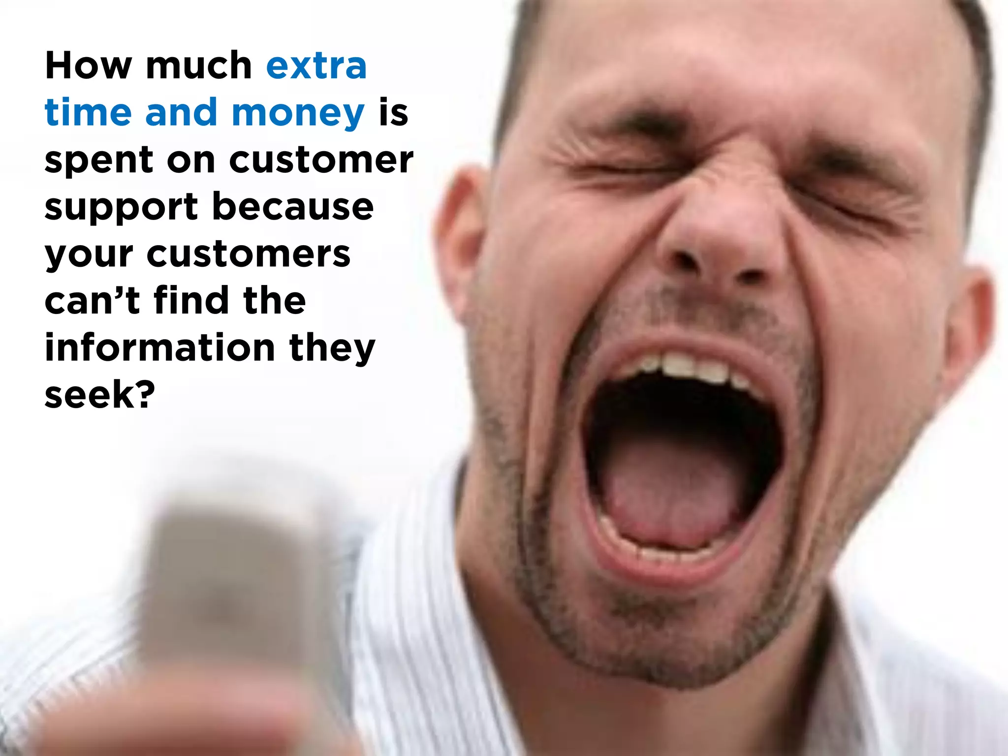 How much extra
time and money is
spent on customer
support because
your customers
can’t find the
information they
seek?
 
