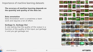 © 2019 NTT DATA Italia S.p.A. 18
Importance of machine learning datasets
The accuracy of machine learning depends on
the q...